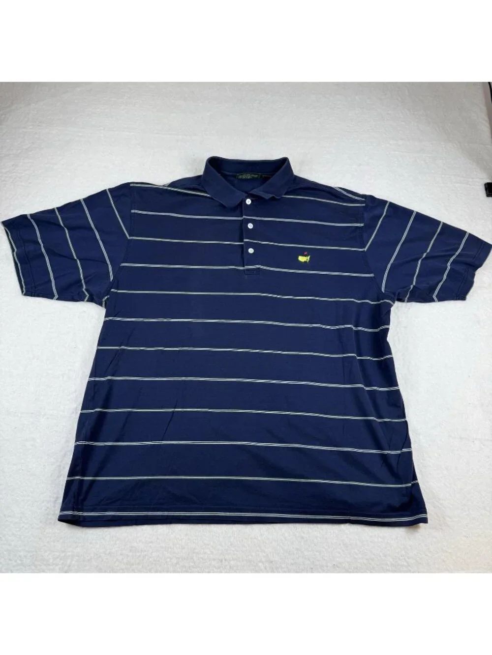 Amen Corner Polo Shirt Mens Size XL Blue Striped Golf Logo Pima Cotton Jersey